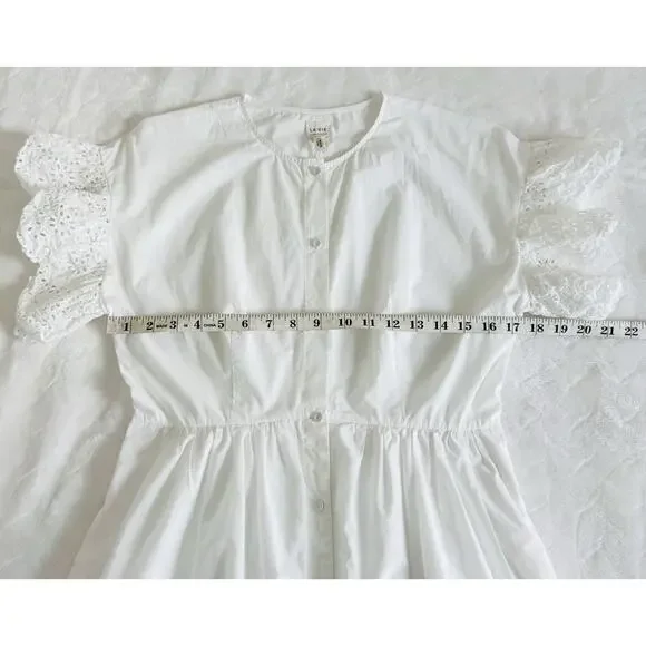 Rebecca Taylor La Vie Women Size S White Cotton Eyelet Scalloped Hem Shirt Dress - Picture 9 of 10